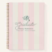 Green Cap Pink Stripes Bow Graduation Guest Book ノートブック (正面)