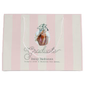 Green Cap Pink Stripes Bow Photo Graduation ラージペーパーバッグ (正面)