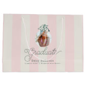 Green Cap Pink Stripes Bow Photo Graduation ラージペーパーバッグ (裏面)