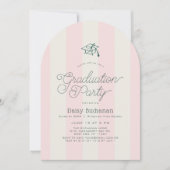 Green Cap & Pink Stripes Graduation Party 招待状 (正面)