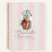 Green Cap Pink Stripes Photo Graduation Guest Book ノートブック (正面)