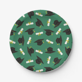Green Caps Diplomas Pattern Graduation Party ペーパープレート