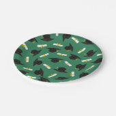 Green Caps Diplomas Pattern Graduation Party ペーパープレート (アングル)