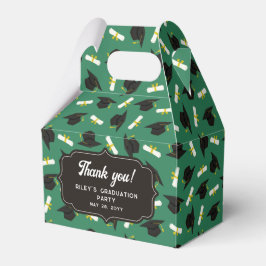 Green Caps & Diplomas Pattern Graduation Thank You フェイバーボックス