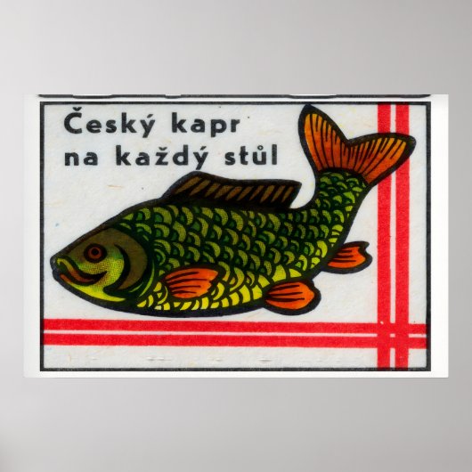 Green Carp Fish - Matchbox Print - Czech Wall Art ポスター (正面)
