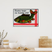 Green Carp Fish - Matchbox Print - Czech Wall Art ポスター (キッチン)