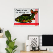 Green Carp Fish - Matchbox Print - Czech Wall Art ポスター (ホームオフィス)