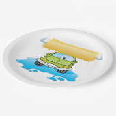 Green Cartoon Car Wash Happy Little Car ペーパープレート (アングル)