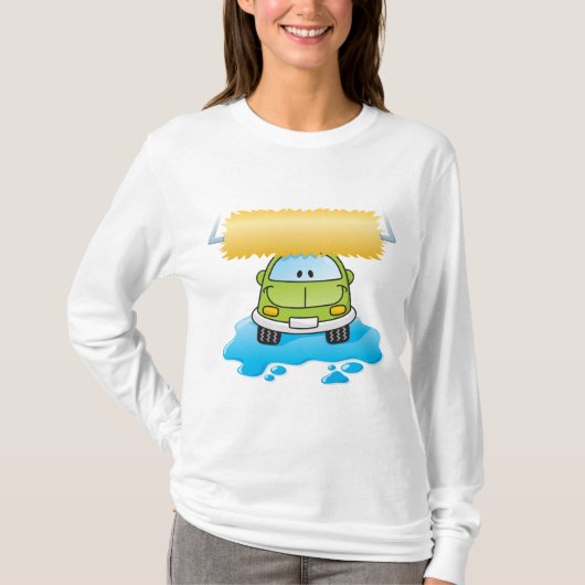 Green Cartoon Car Wash Happy Little Car Tシャツ (正面)