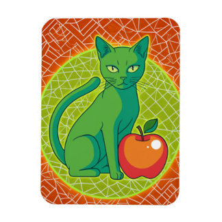 Green Cat with Apple – カラーポップ・アートの冷蔵庫用マグネット マグネット