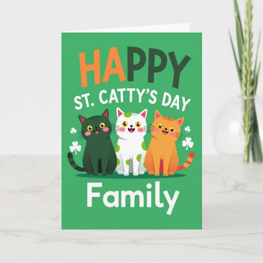 Green Cats Family Happy Card カード (正面)