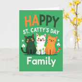 Green Cats Family Happy Card カード (黄色い花)