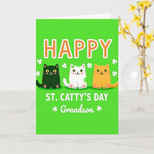 Green Cats Grandson Card カード (黄色い花)