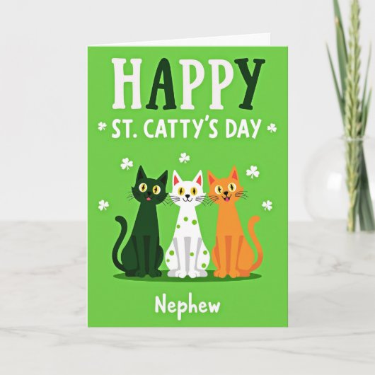 Green Cats Shamrocks Happy Card カード (正面)