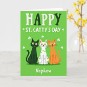 Green Cats Shamrocks Happy Card カード (黄色い花)