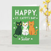 Green Cats Shamrocks Sister Card カード (黄色い花)