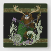 Green Celtic Antlers Man  スクエア壁時計 (正面)