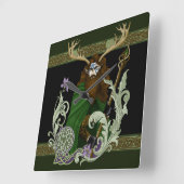 Green Celtic Antlers Man  スクエア壁時計 (傾斜)