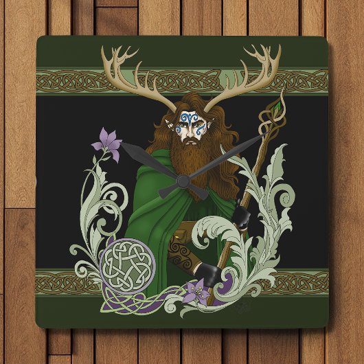 Green Celtic Antlers Man  スクエア壁時計