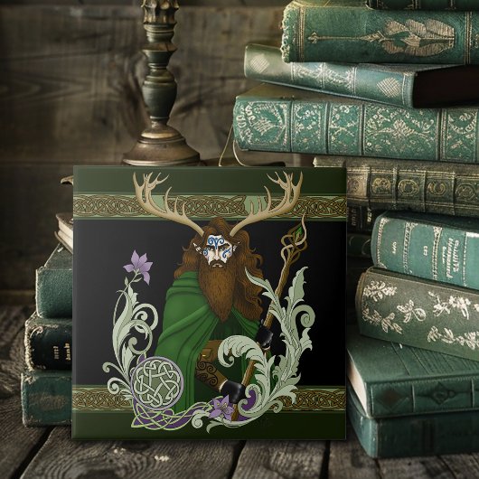 Green Celtic Antlers Man  タイル