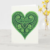Green Celtic Heart Art Card カード (黄色い花)