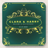 Green champagne gold vintage floral wedding  コースター (正面)