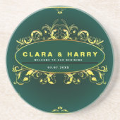 Green champagne gold vintage floral wedding コースター (正面)