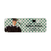 Green Check Custom Photo Graduation Return Address ラベル (正面)