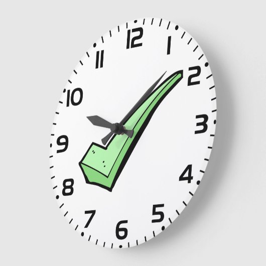 Green Check Mark Tick Symbol ラージ壁時計 (傾斜)