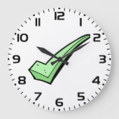 Green Check Mark Tick Symbol ラージ壁時計 (正面)