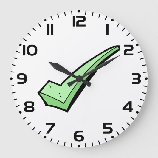 Green Check Mark Tick Symbol ラージ壁時計 (正面)