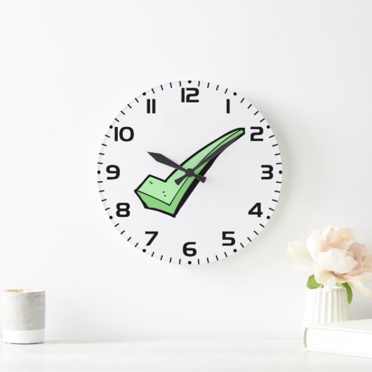 Green Check Mark Tick Symbol ラージ壁時計 (ホーム)