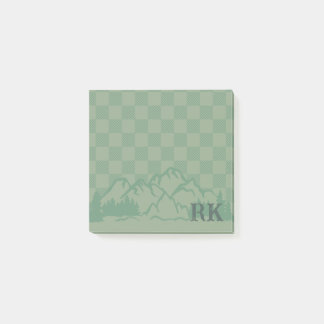 Green Check Pattern Rustic Mountains Monogram ポストイット