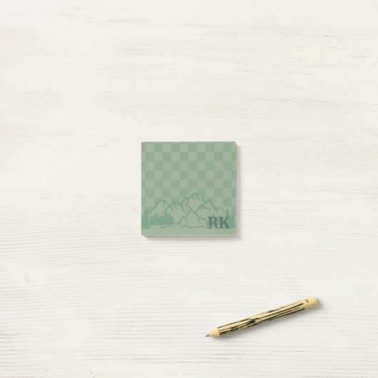 Green Check Pattern Rustic Mountains Monogram ポストイット (デスク上)