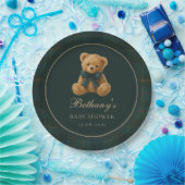 Green Check Polo Teddy Bear Baby Shower ペーパープレート (パーティー)