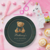Green Check Polo Teddy Bear Baby Shower ペーパープレート (パーティー)