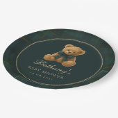 Green Check Polo Teddy Bear Baby Shower ペーパープレート (アングル)