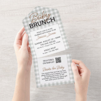 Green Checker Baby Brunch Invite with Book Card オールインワン招待状