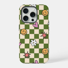 Green Checkerboard Aesthetic Phone Case iPhone 15 Proケース