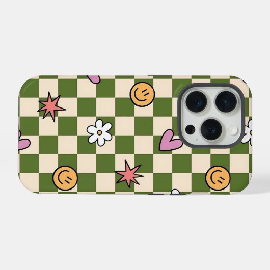 Green Checkerboard Aesthetic Phone Case iPhoneケース (裏面横)
