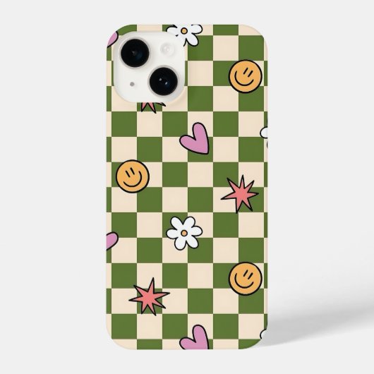 Green Checkerboard Aesthetic Phone Case iPhoneケース (裏面)