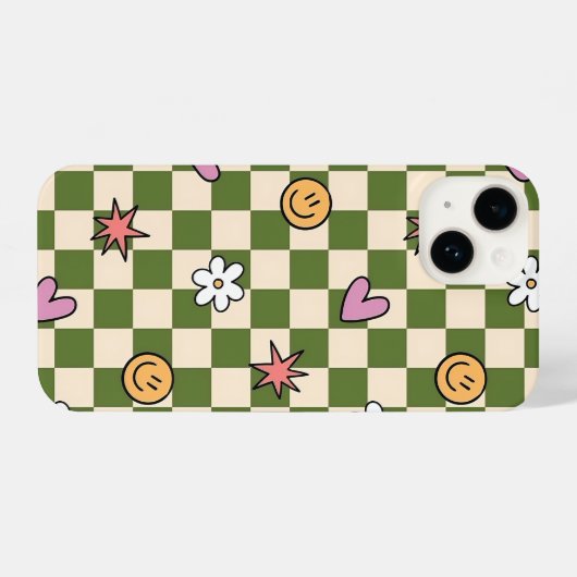 Green Checkerboard Aesthetic Phone Case iPhoneケース (裏面横)
