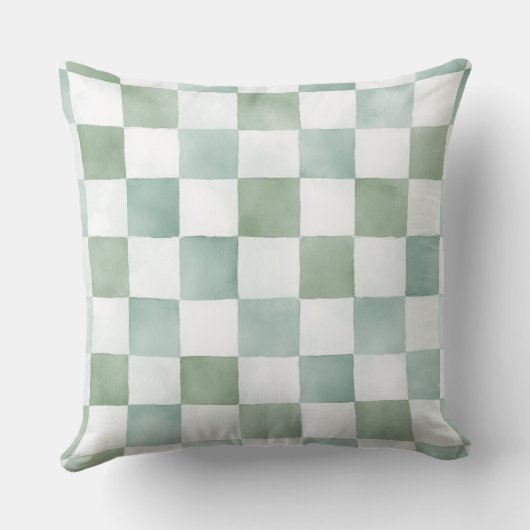 Green Checkered Decorative Throw Pillow  クッション (裏面)