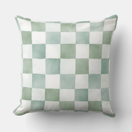 Green Checkered Decorative Throw Pillow  クッション (正面)