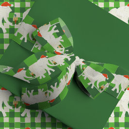 Green Checkered White Elephant Christmas Party グログランリボン