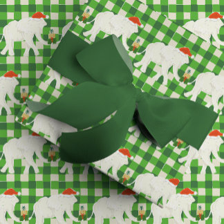 Green Checkered White Elephant Christmas Party ラッピングペーパー