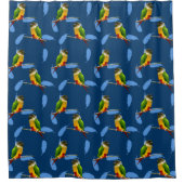 Green Cheeked Conure Vibrant Parrot Feathers Blue シャワーカーテン (正面)