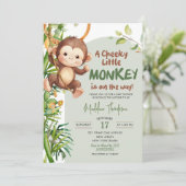 Green Cheeky Little Monkey on the way Baby Shower 招待状 (スタンド正面)