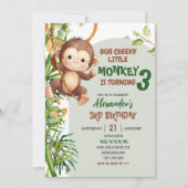 Green Cheeky Little Monkey Savannah Theme Birthday 招待状 (正面)