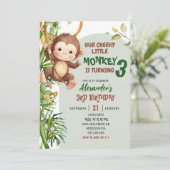 Green Cheeky Little Monkey Savannah Theme Birthday 招待状 (スタンド正面)